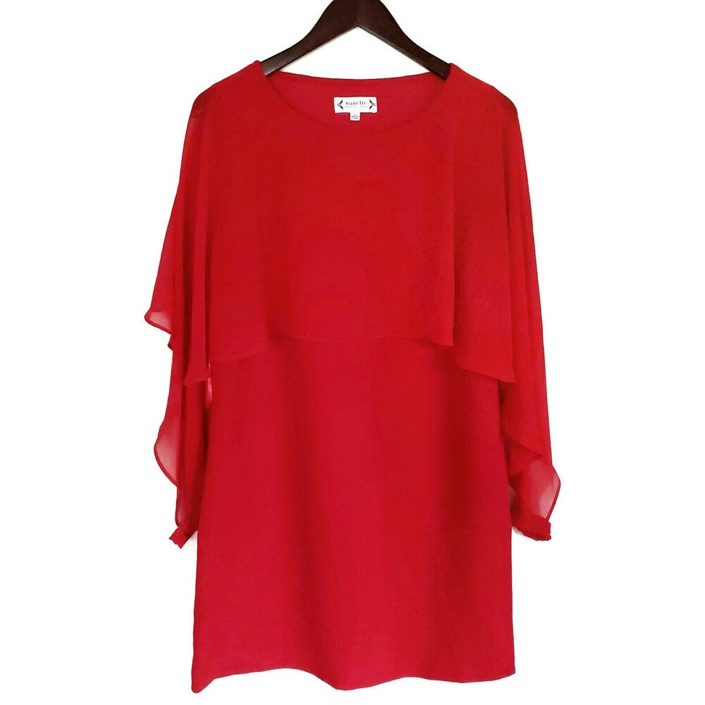NANETTE LEPORE chiffon popover long sheer sleeve red shift dress Size 4 NEW